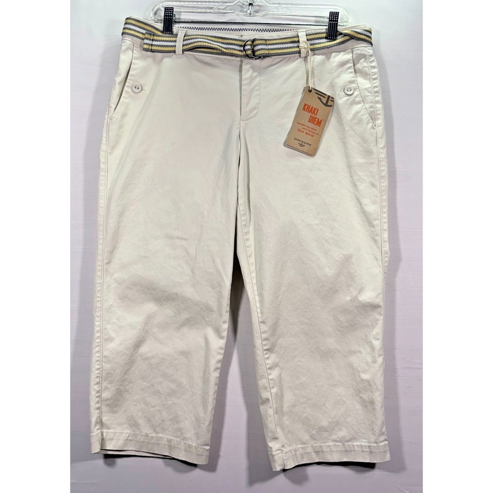 Dockers Womens  Capri Pants khaki diem w/belt pockets vacation casual 12 NWOT